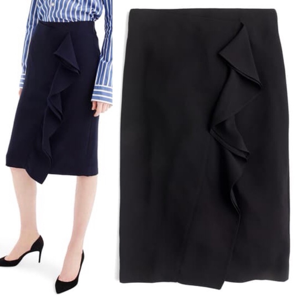 J crew pencil skirt ruffle 365 black EUC